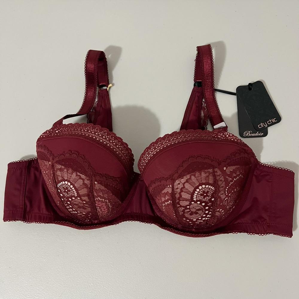 City Chic Boudoir Bree CT Bra Burgundy Lace Underwire 40B New With Tags